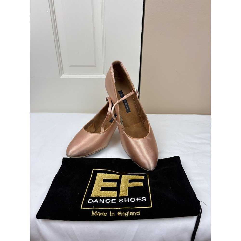 EF Dance Shoes Peach Satin Ballroom Mary Jane Pumps Made in England Size 39.5